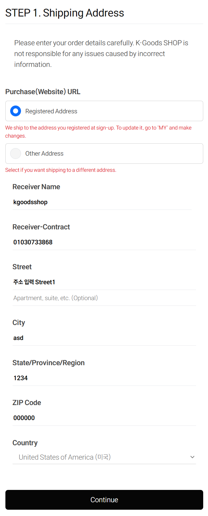Shipping Address